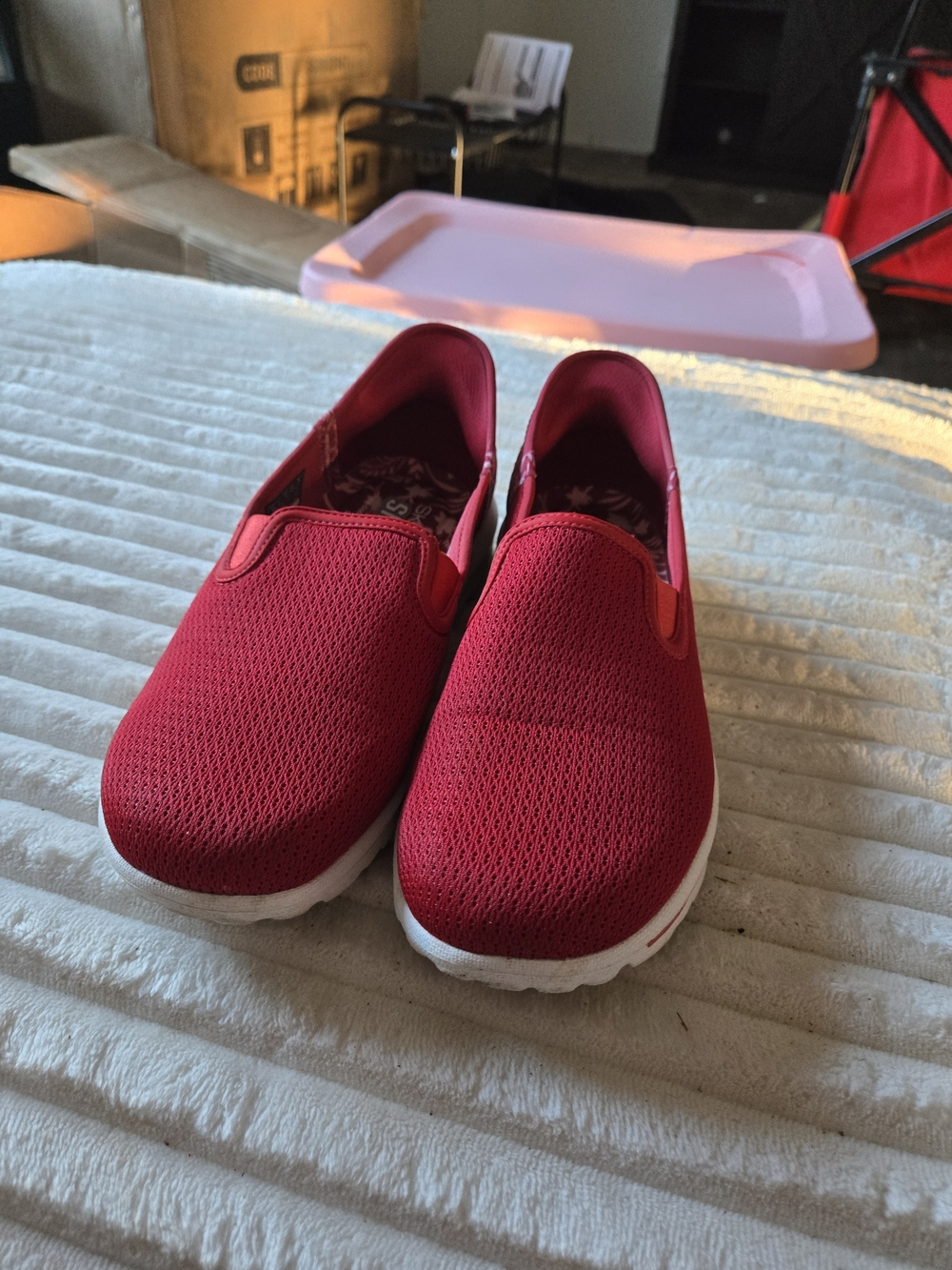 Skechers Women's Red Slip-On Mesh Sneakers